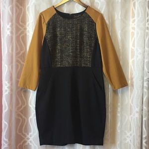 Trulli Tweed Panel Long Sleeve Sheath Dress